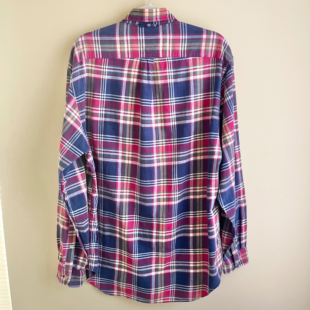 Vintage Tommy Hilfiger Button Up Shirt Men's Medium Plaid 100% Cotton Preppy Top - Picture 2 of 12